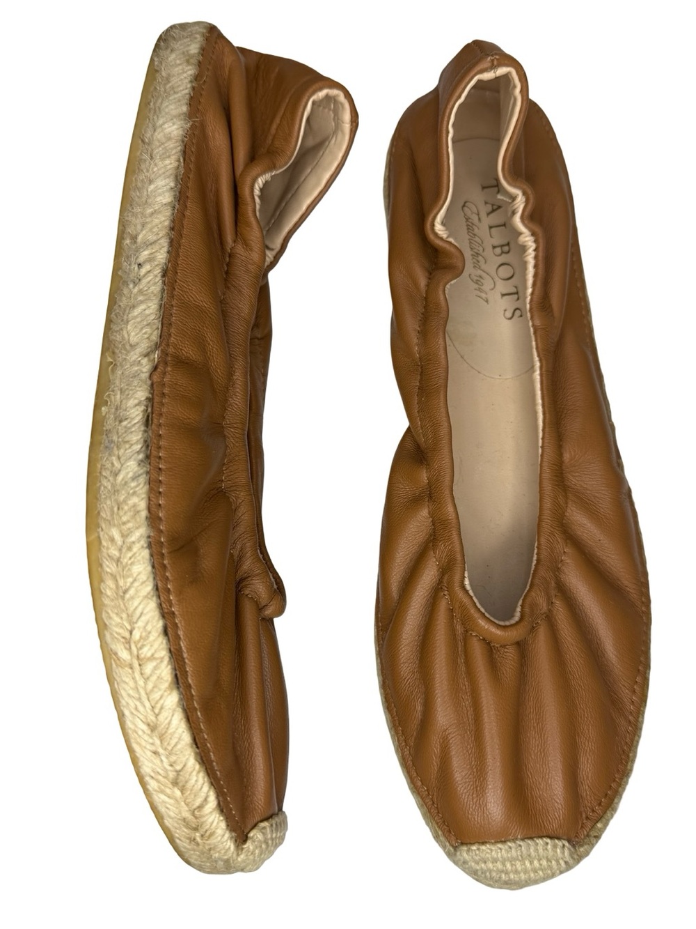 Talbots Gathered Leather Espadrille Flats tan